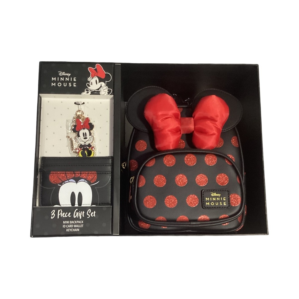 Bioworld Disney Minnie Mouse Mini Backpack Boxed Gift Set - Card Holder Keychain - Picture 1 of 10